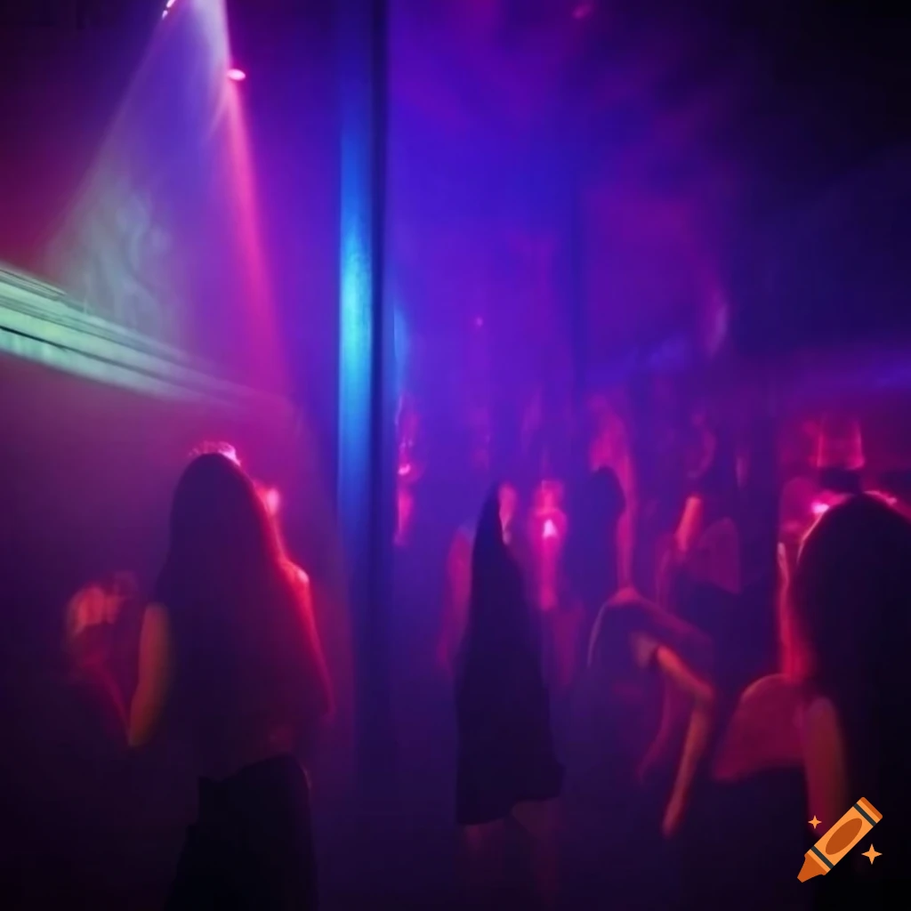 vibrant nightclub scene with dancers and Club Essex album cover
