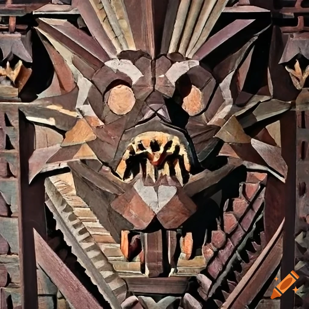 detailed carving of a moth werewolf motif
