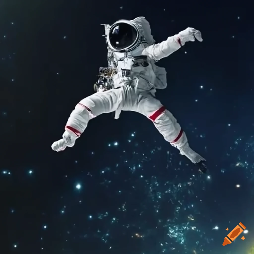 astronaut doing parkour in zero gravity