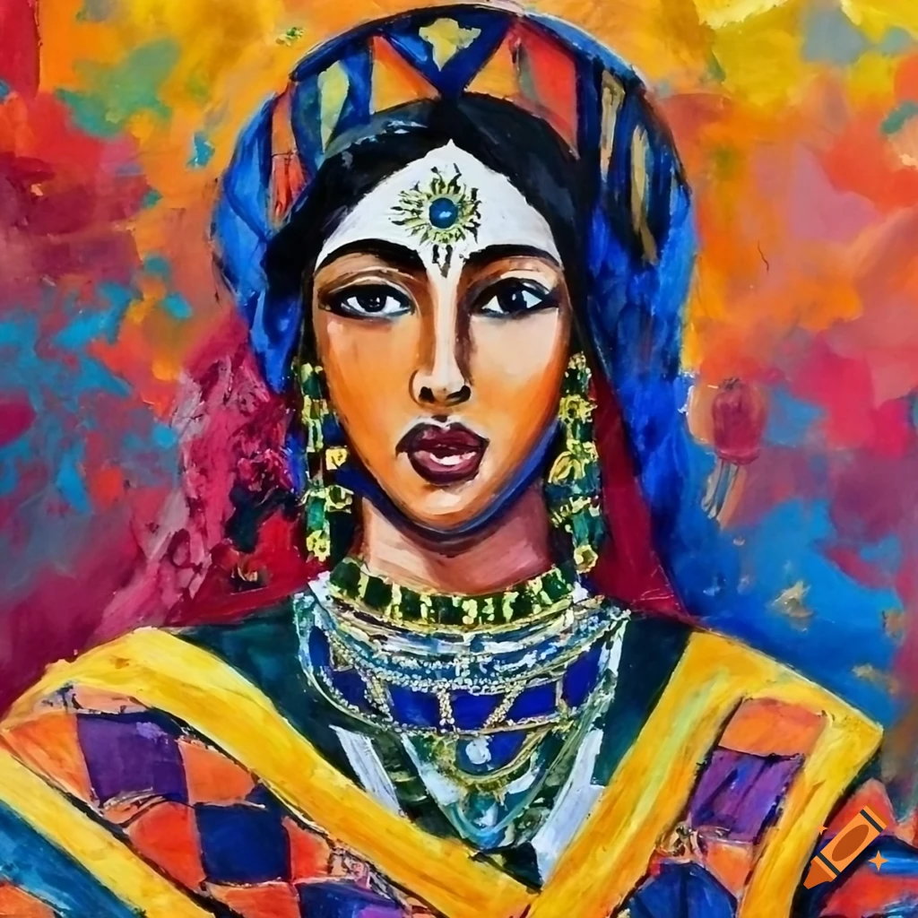 portrait of a Moroccan-Malian woman inspired by Lina Iris Viktor