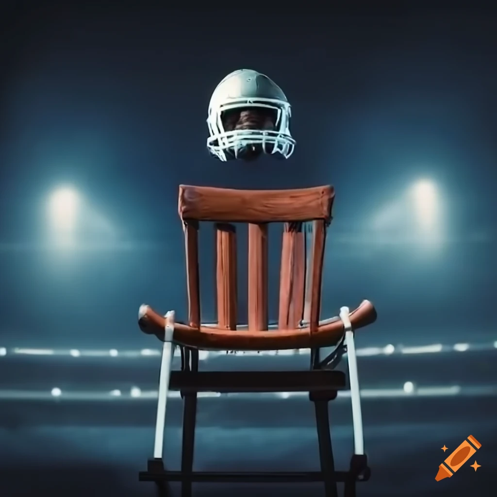 Photorealistic image of a rocking chair playing football in a stadium ...