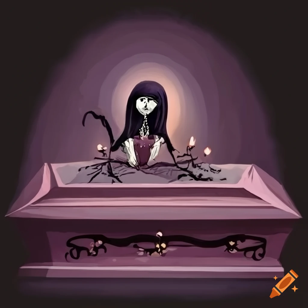 Tim Burton-inspired coffin in a cemetery