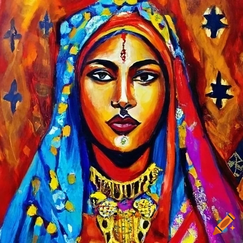 portrait of a Moroccan-Malian woman inspired by Lina Iris Viktor