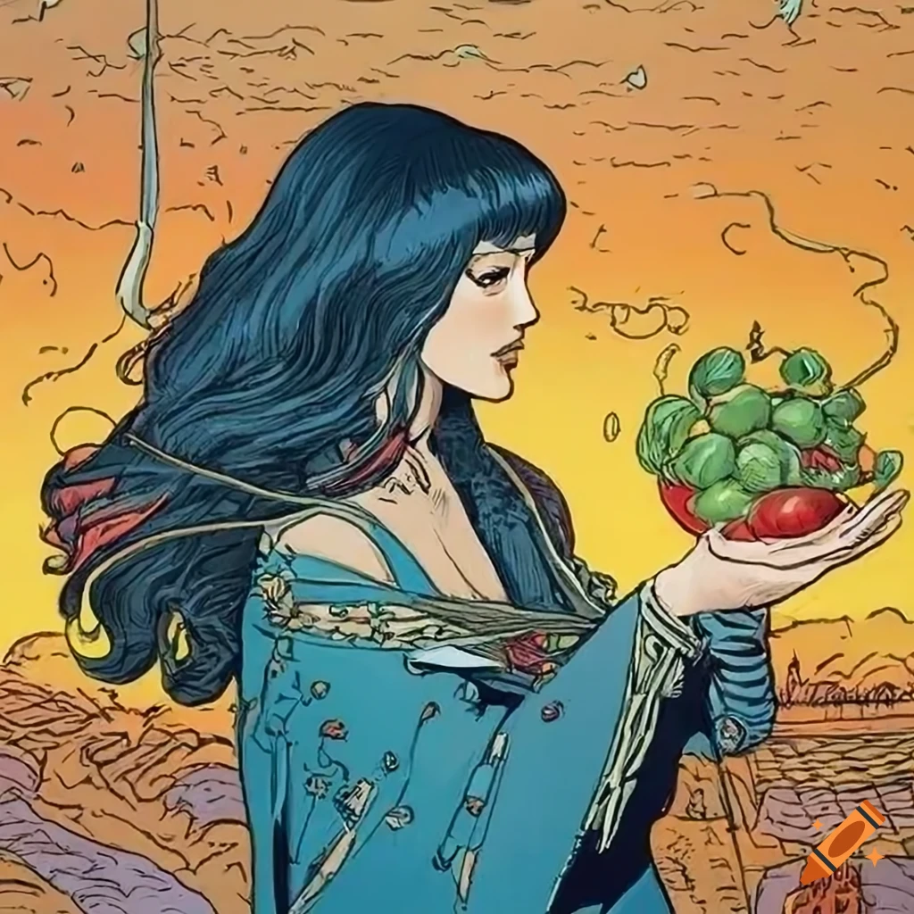 illustration of a woman with a basket of apples
