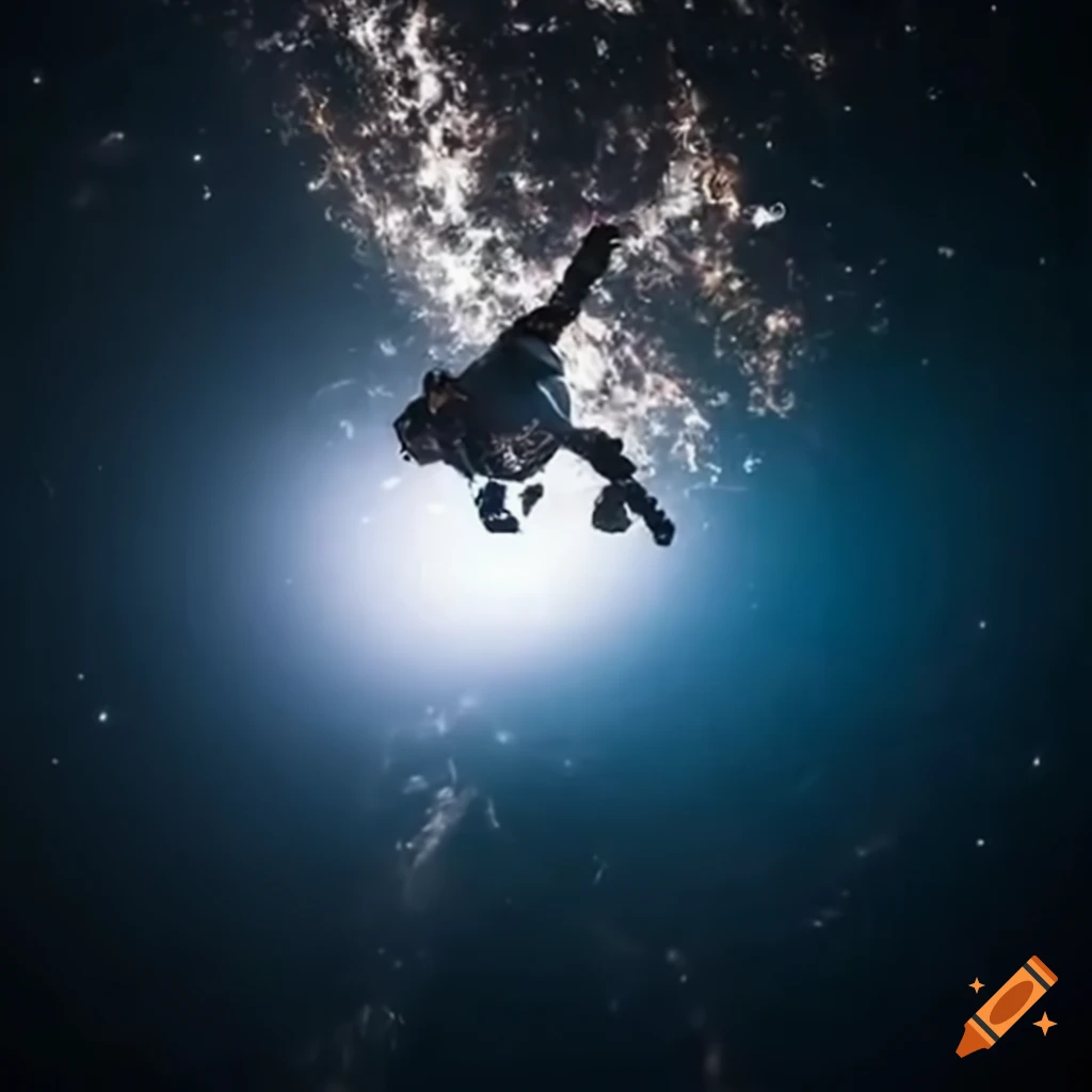 astronaut doing parkour in zero gravity
