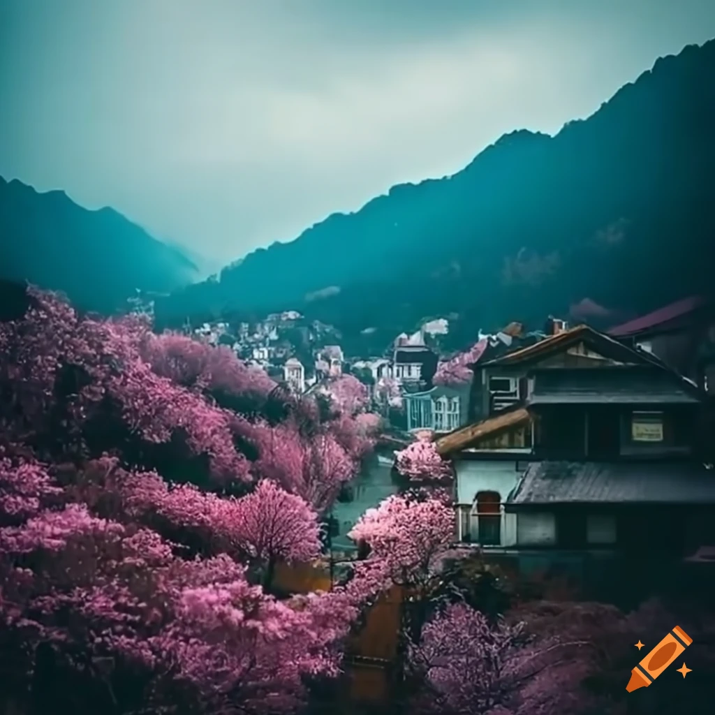 breathtaking view of sakura blossoms in a village