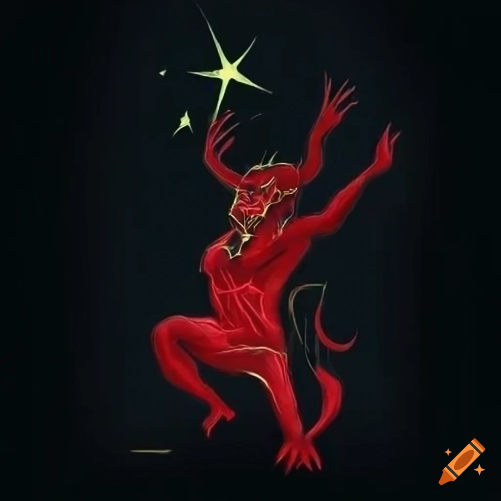 stylized devil reaching for a star artwork