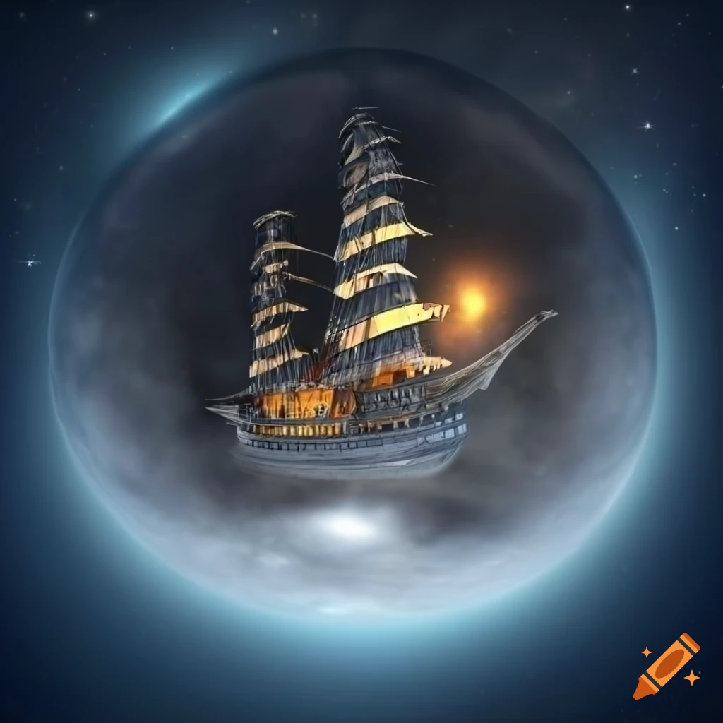 3d render of a pirate ship sailing in space with stars in the background
