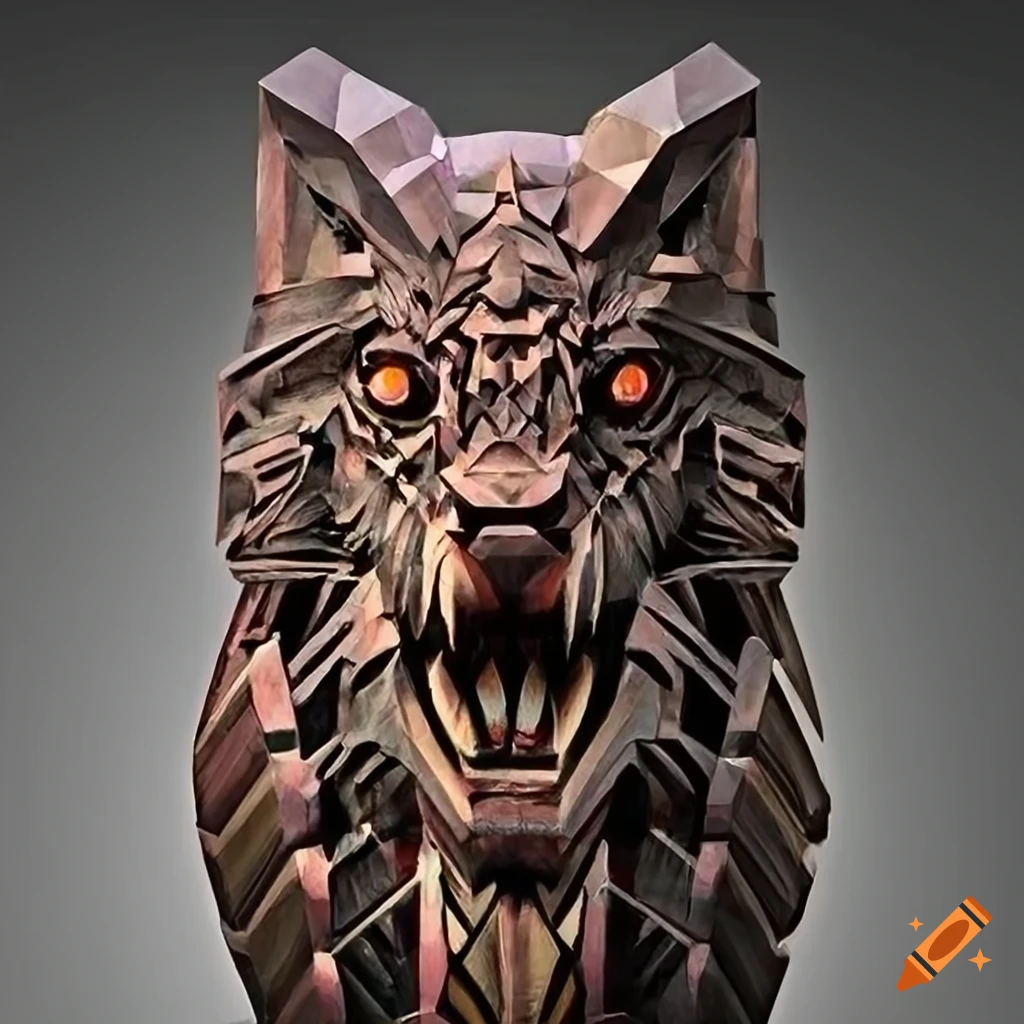 detailed moth werewolf carving artwork