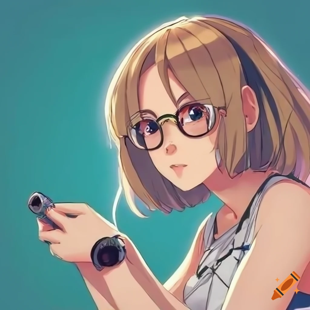 detailed illustration of an anime girl with glasses