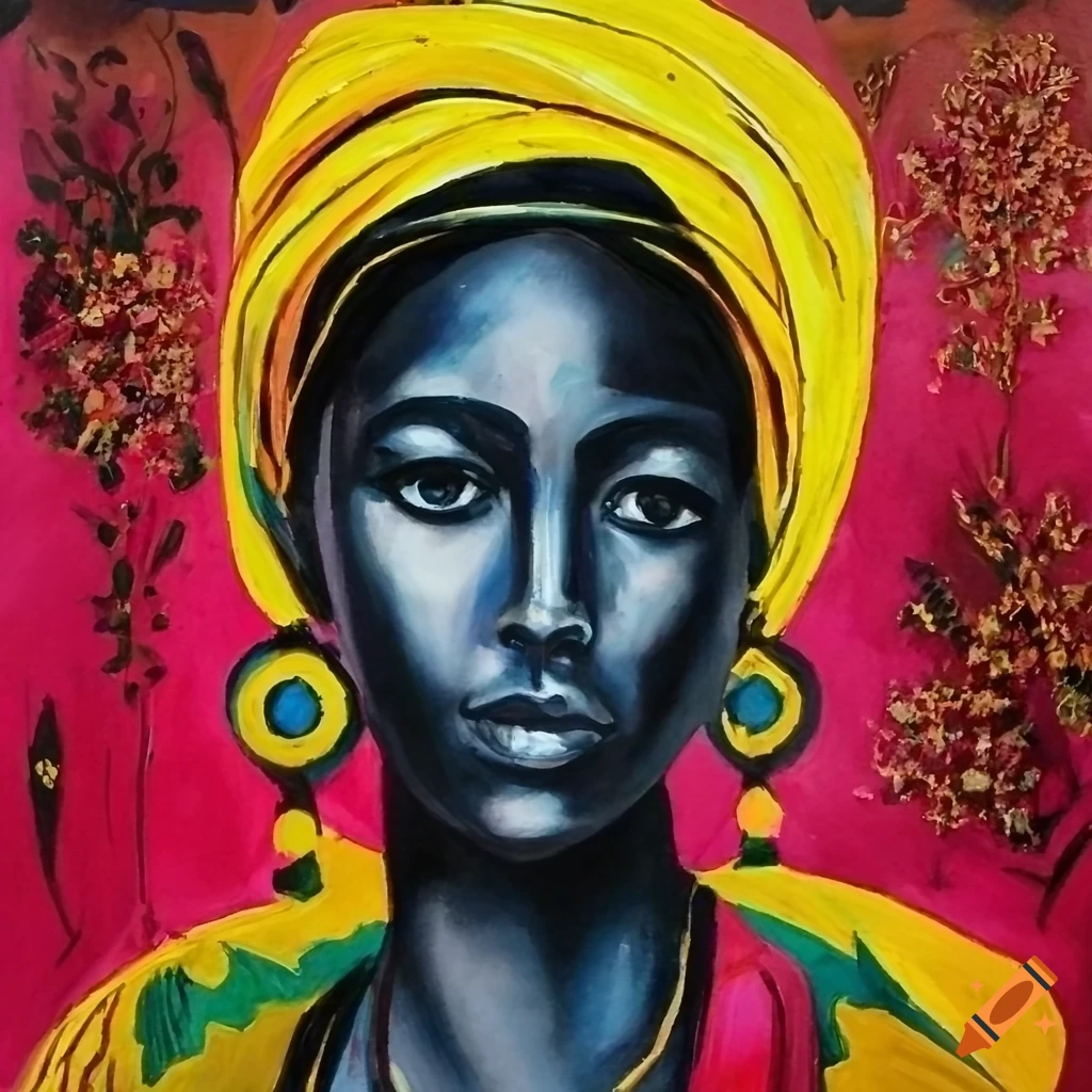 portrait of a Moroccan-Malian woman inspired by Lina Iris Viktor