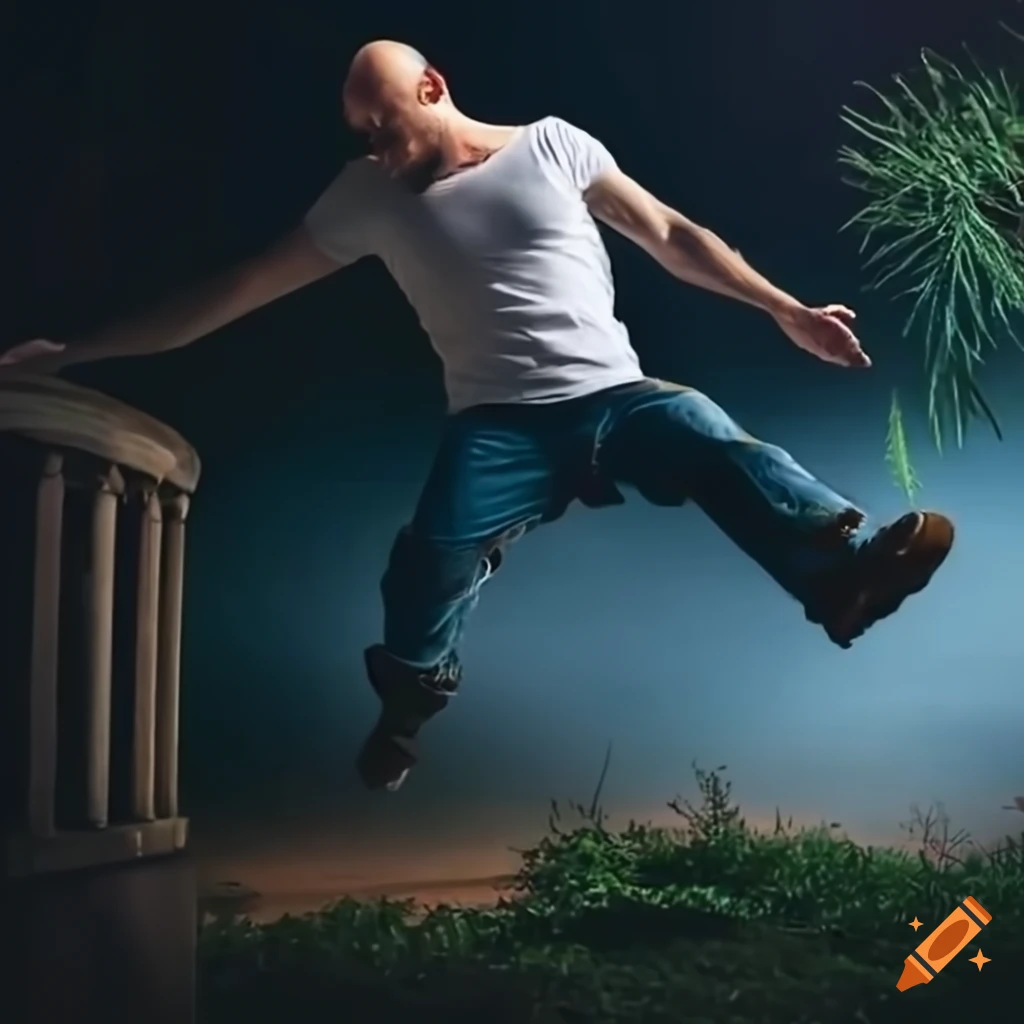 man jumping from a beach house balcony