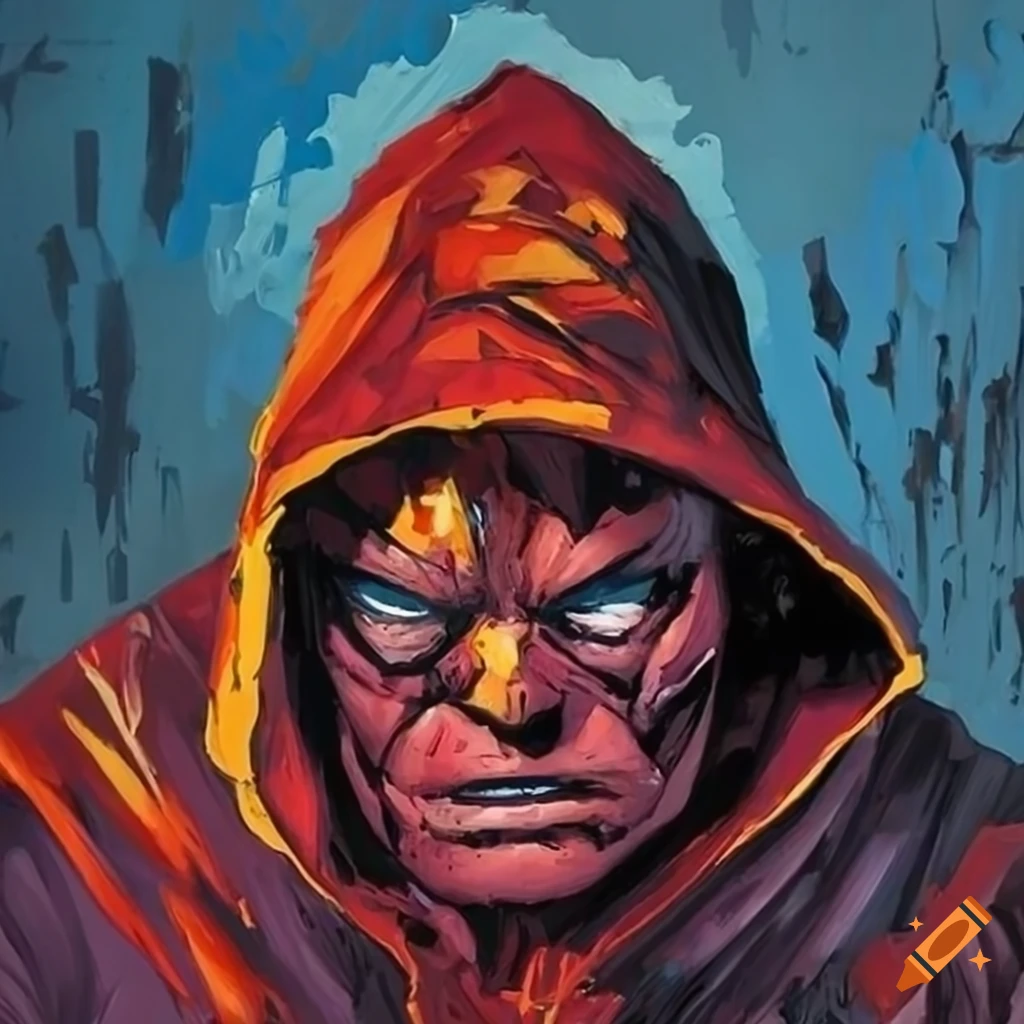 palette knife painting of The Hood character