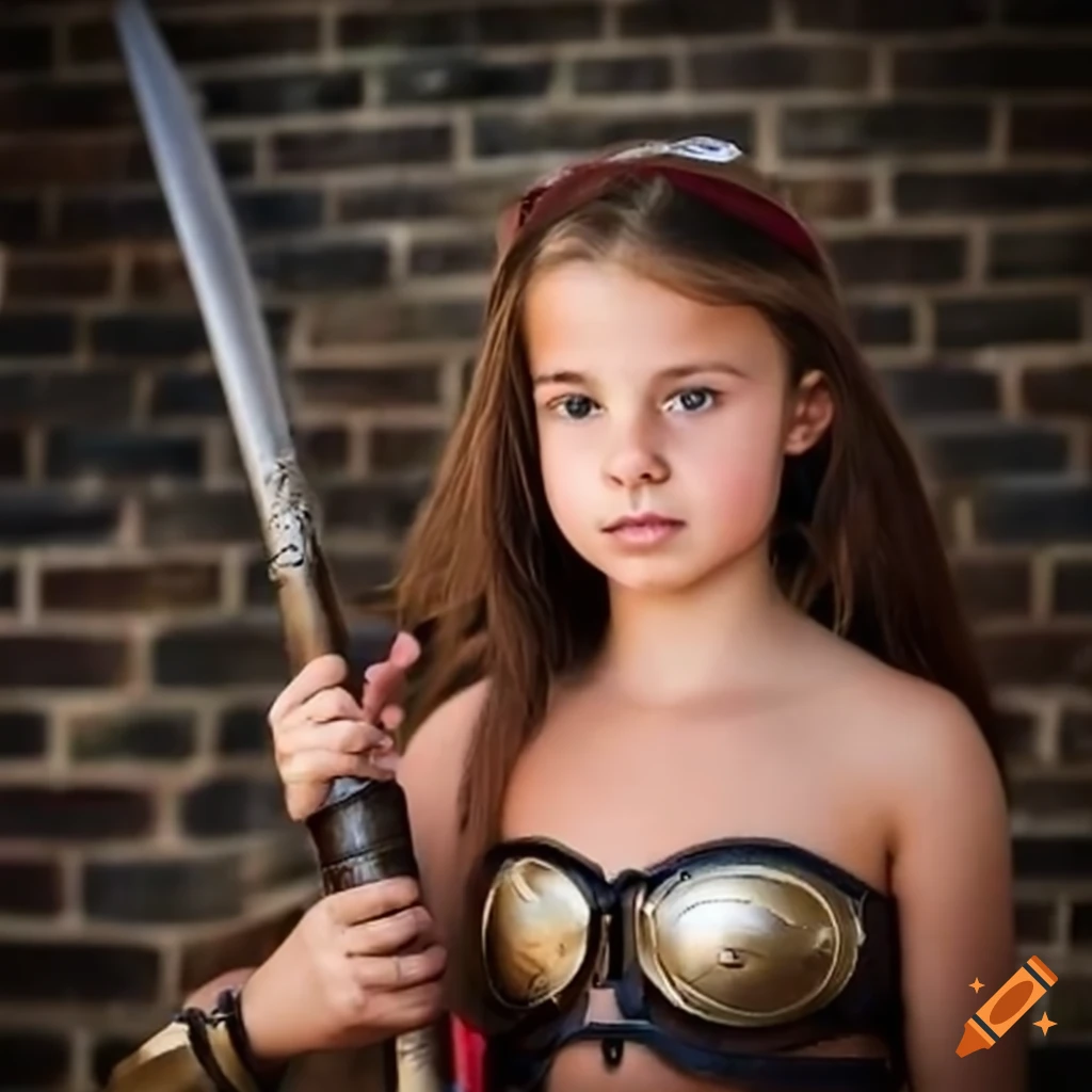 12-year-old girl portraying a gladiator