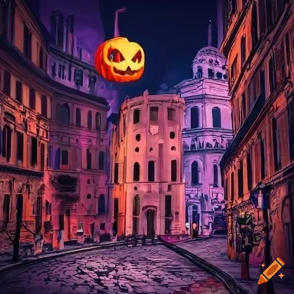 spooky Tim Burton-inspired cityscape of Rome