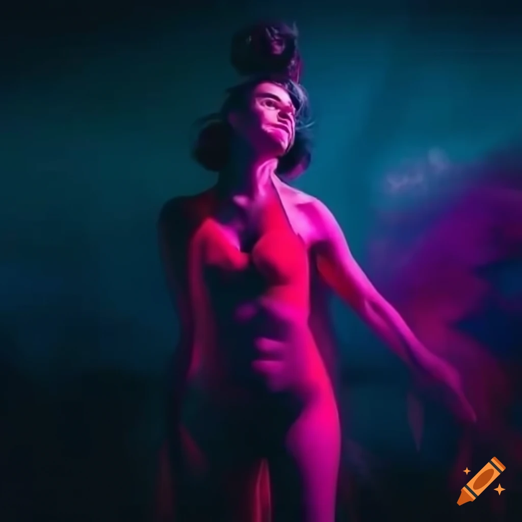 vibrant dancers in a futuristic underground rave