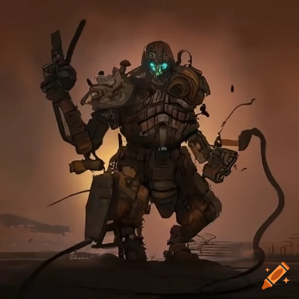 Tribal Cyborg Warrior in a dieselpunk sci-fi setting