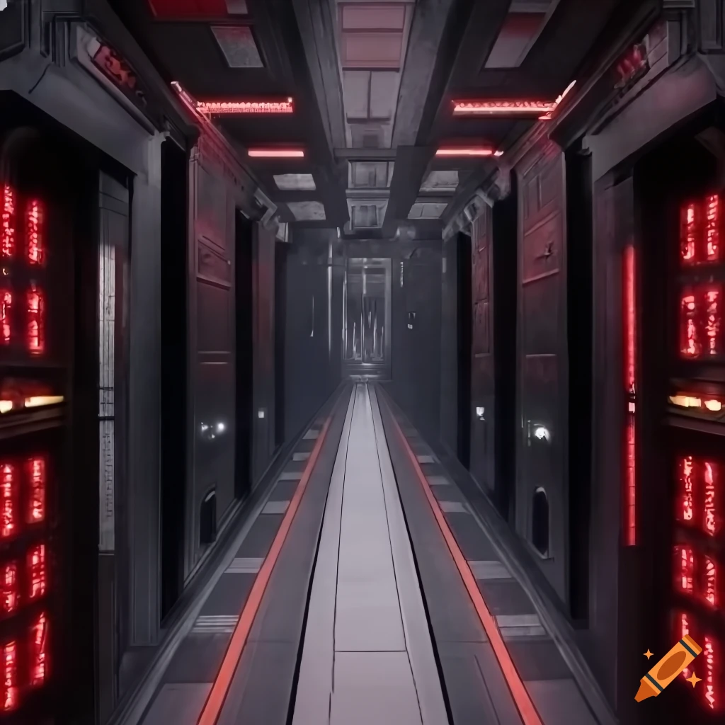corridor with Star Wars theme and red lights