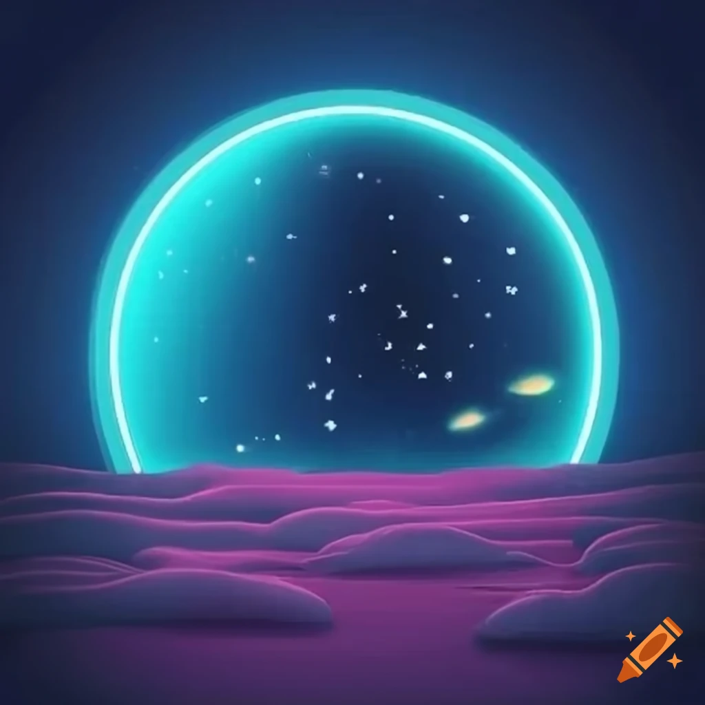 dreamy night sky with glowing neon lights