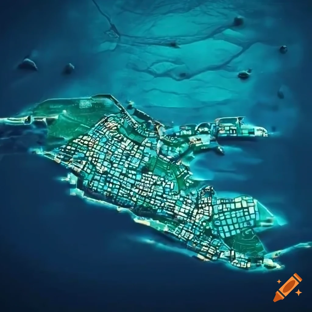 coastal city map with rectangular grid overlay