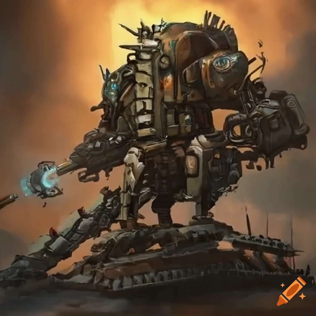 image of a tribal cyborg warrior in dieselpunk style