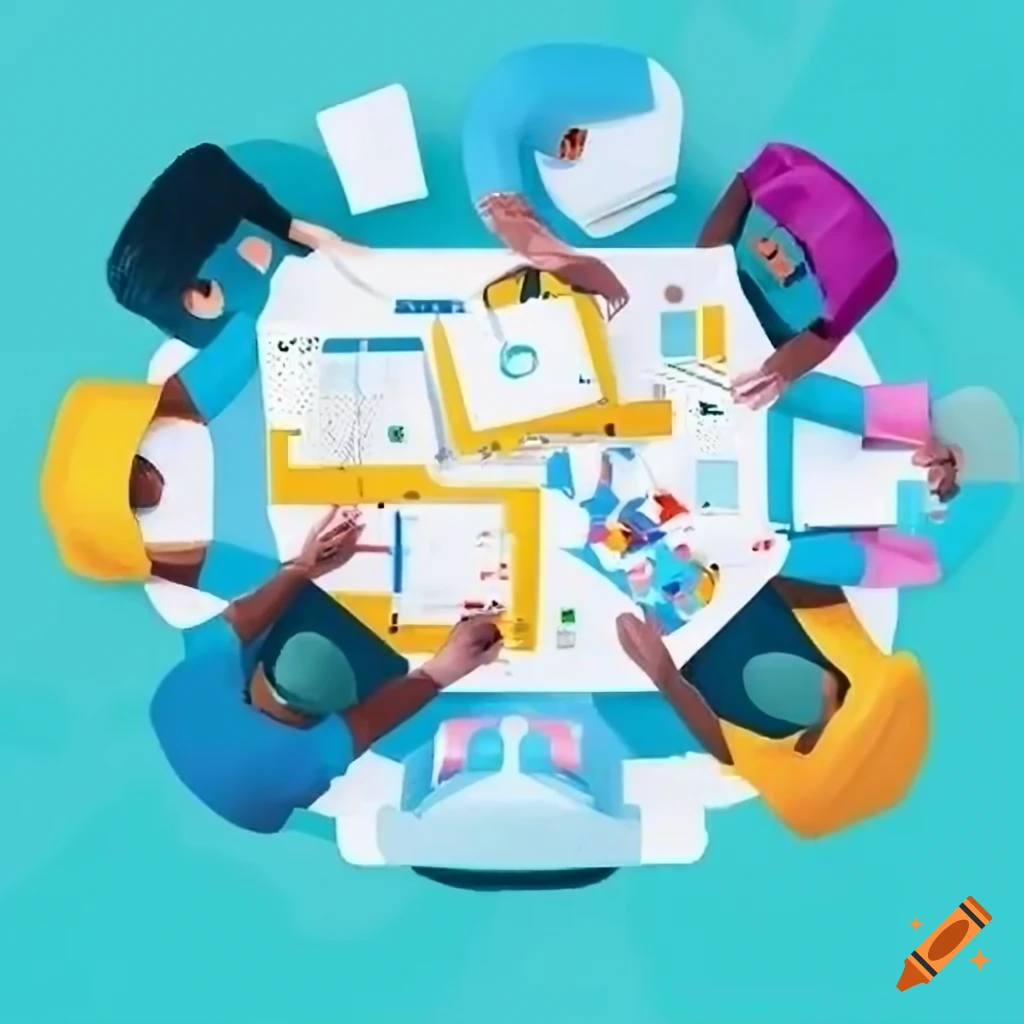 Diverse professionals collaborating in a modern office on Craiyon