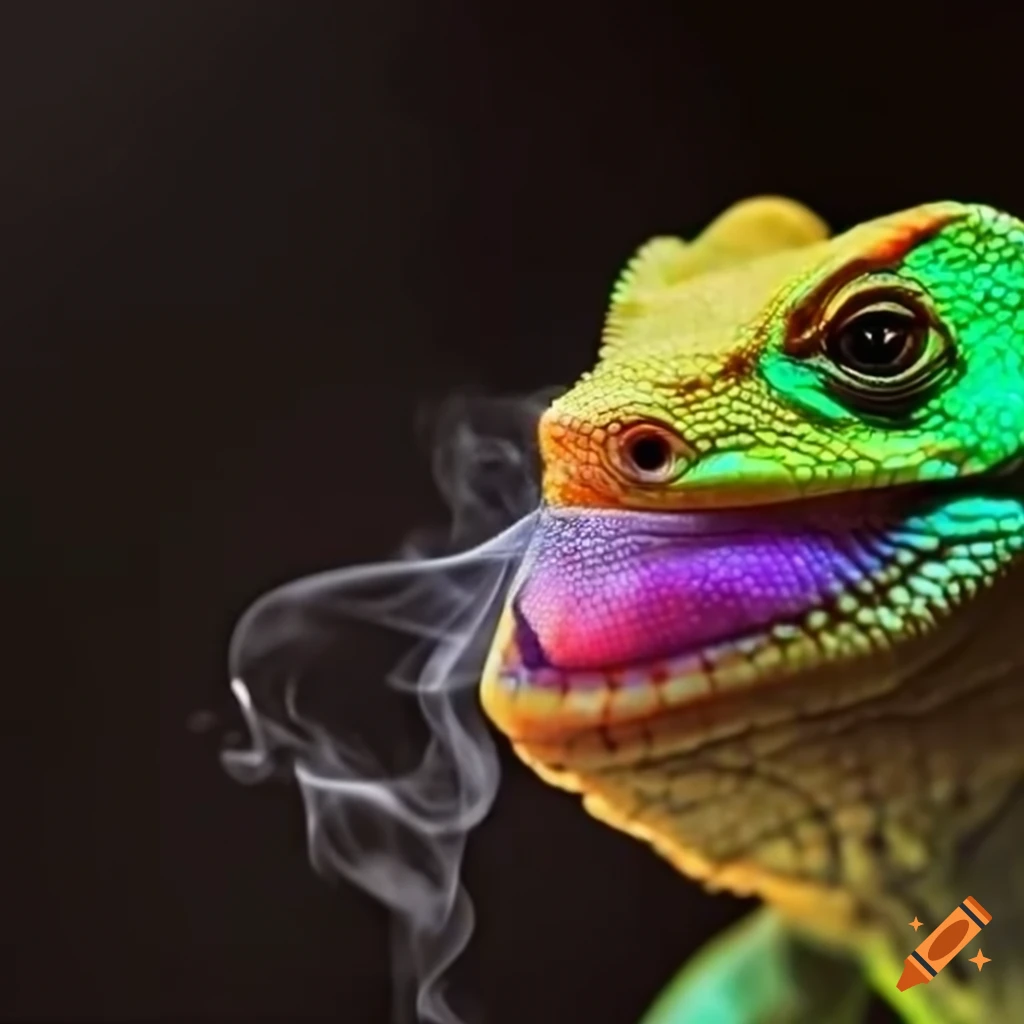lizard with tropical vibes enjoying a smoke