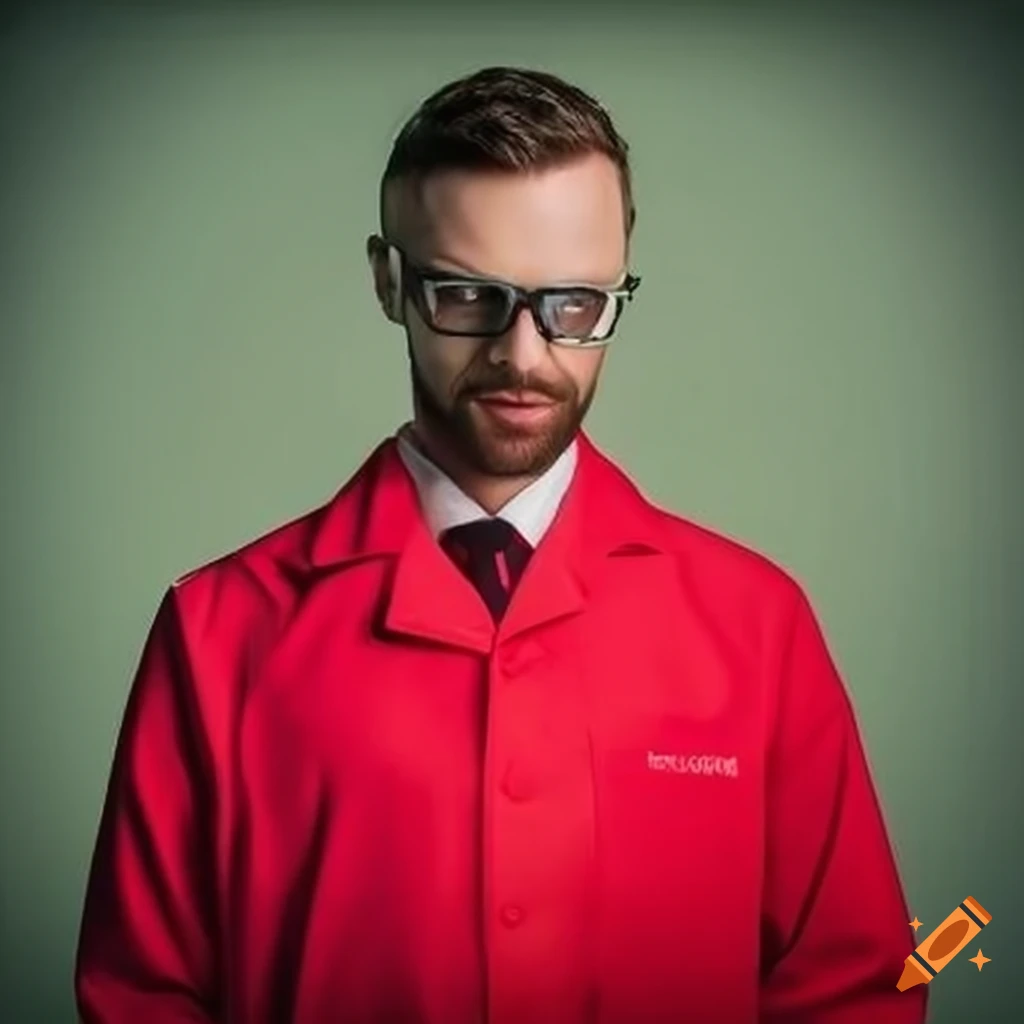 image of a mad scientist in a red lab coat