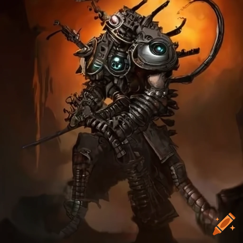 tribal cyborg warrior in a futuristic dystopian setting