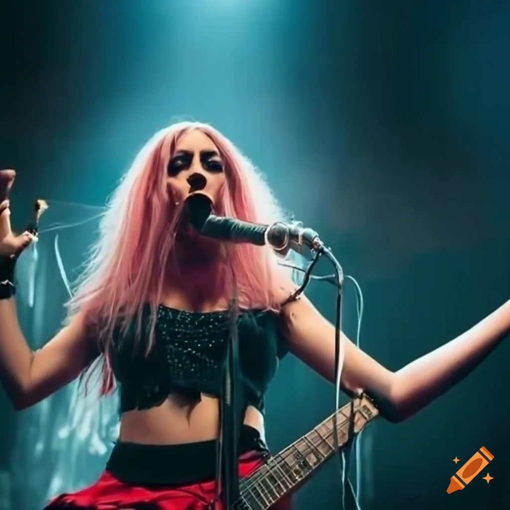 live performance of a metal band with a female singer