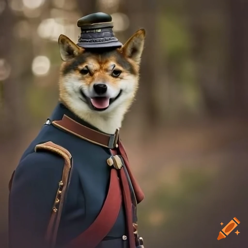 illustration of a civil war soldier with a shiba inu head