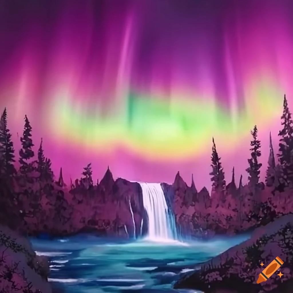 sakura falling under the northern lights
