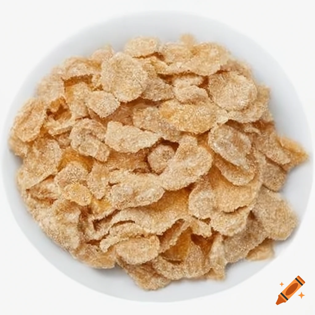 frosted corn flake cereal on white background