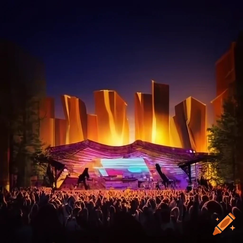 illustration of a modern music festival in a high-rise building