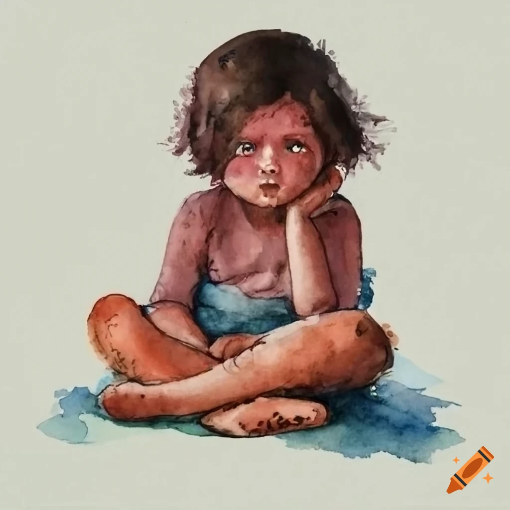watercolor of a child sitting on the floor