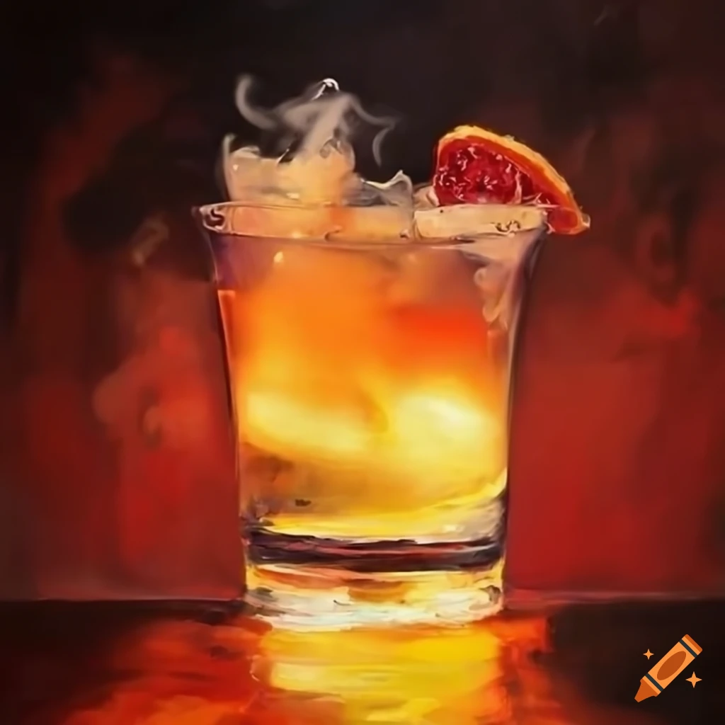 impressionistic painting of a smoking martini cocktail at sunrise