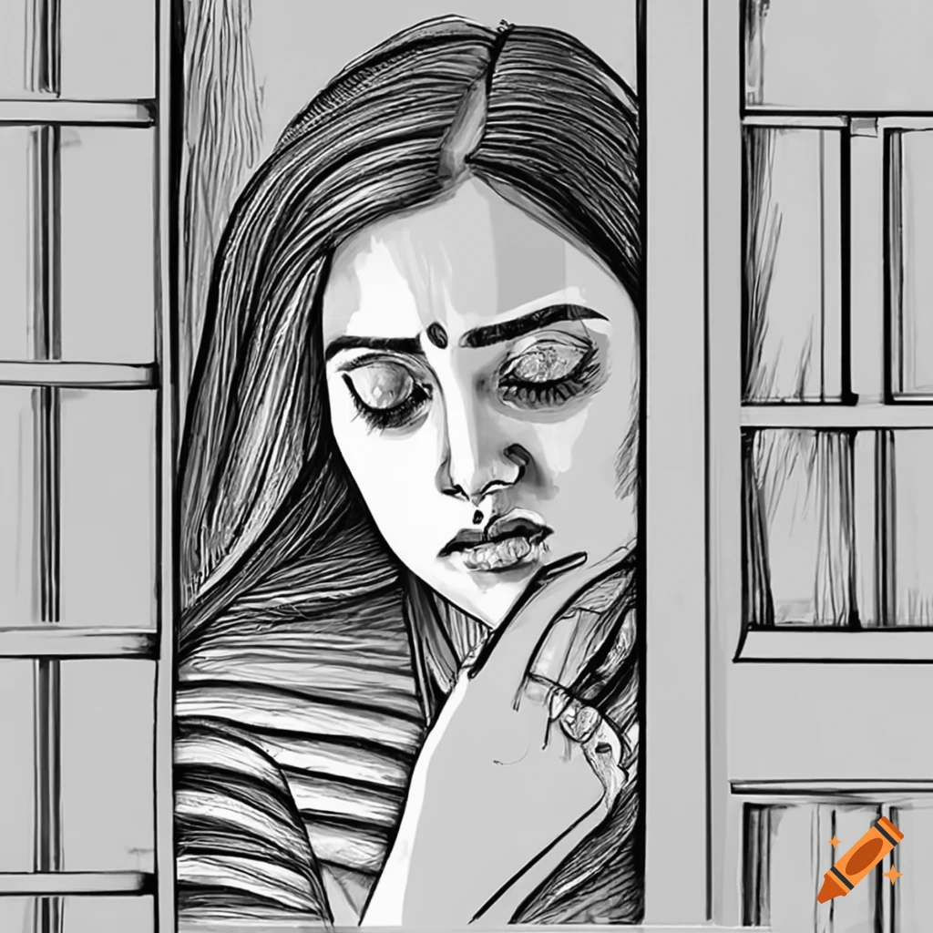 image of a sad girl looking through a window