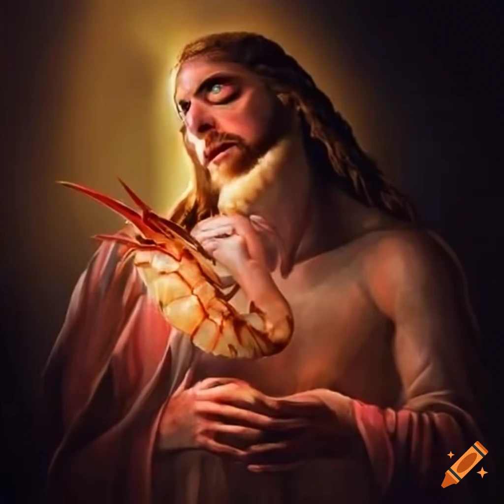 artistic shrimp depiction of Jesus Christ