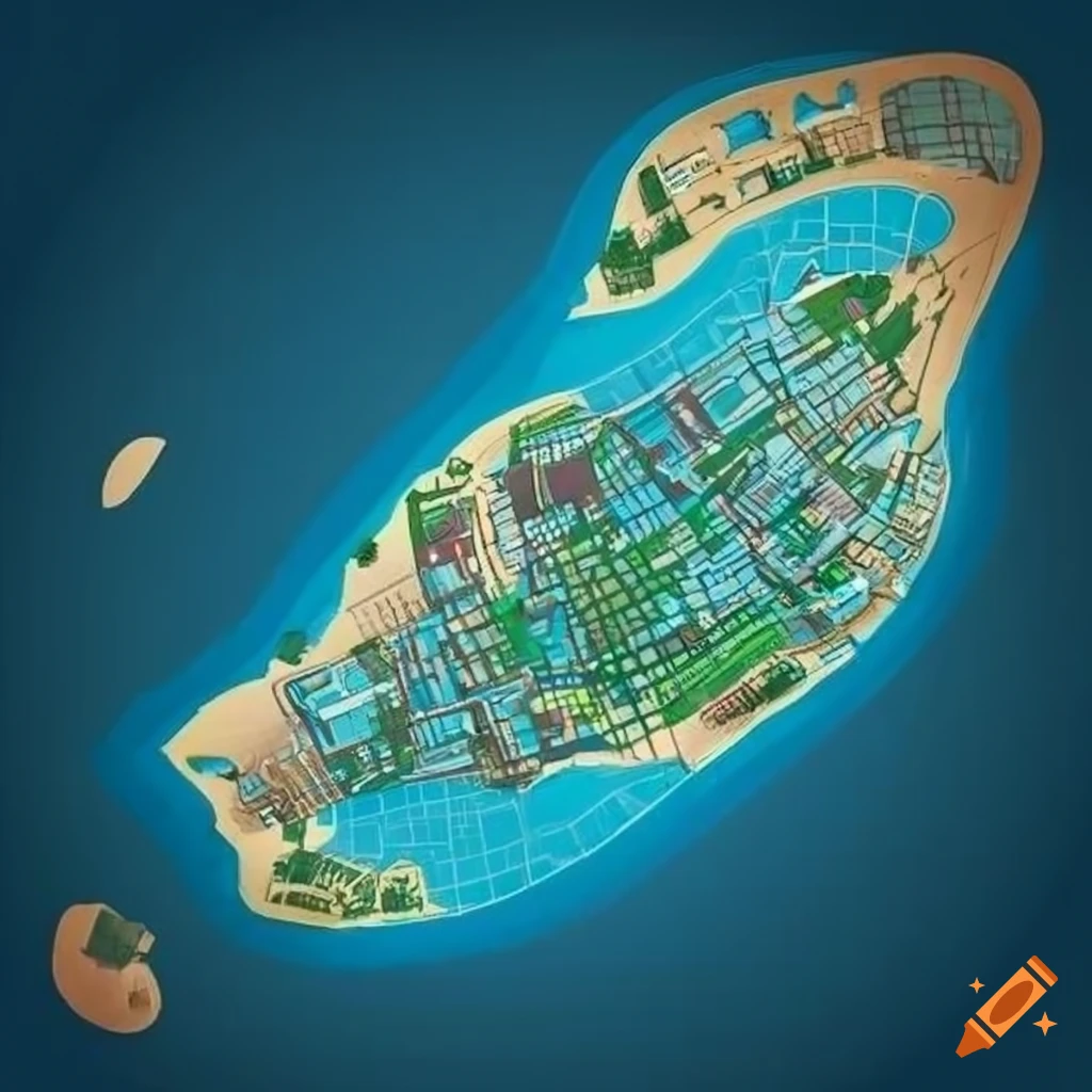 coastal city map with rectangular grid overlay