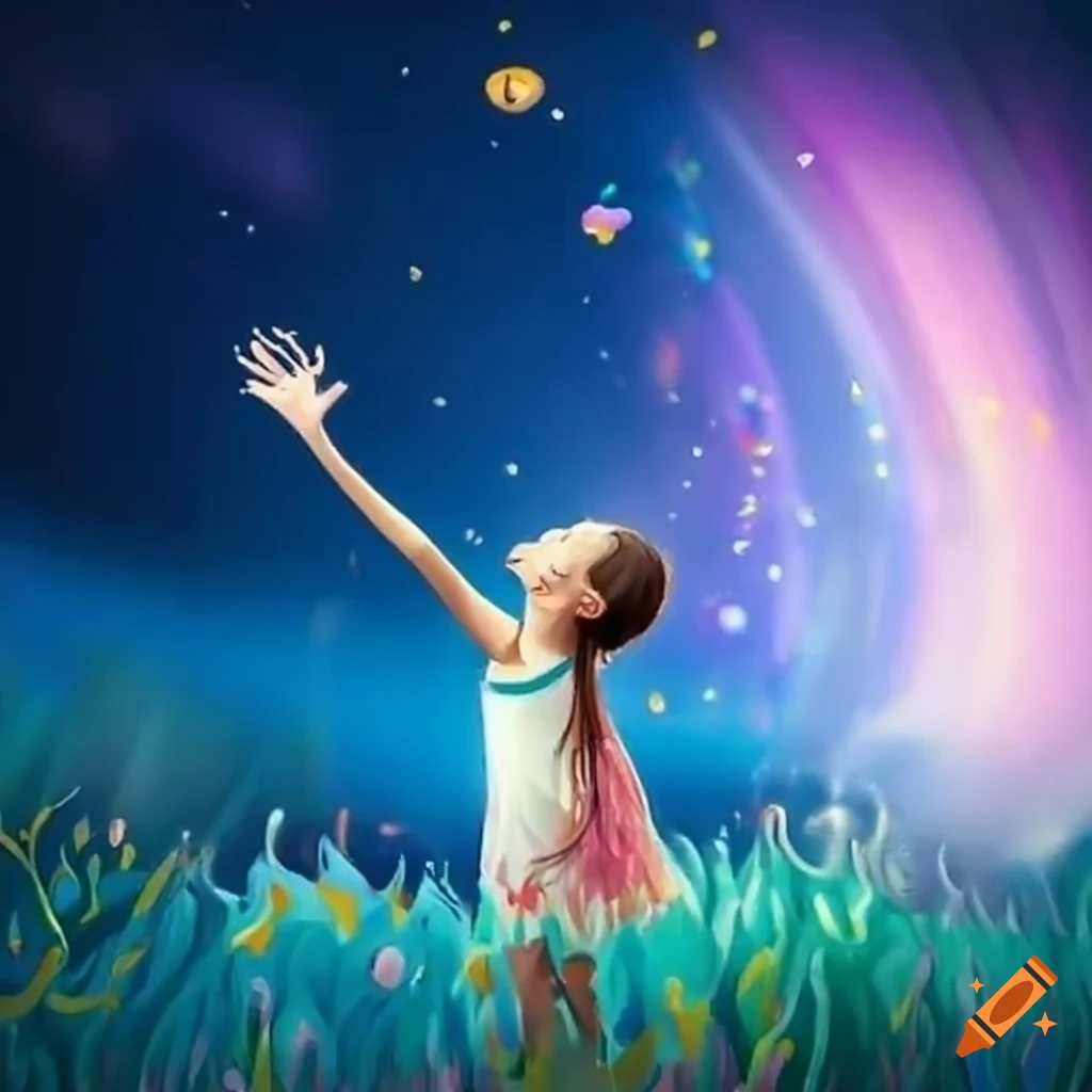 girl waving goodbye in a dreamlike setting