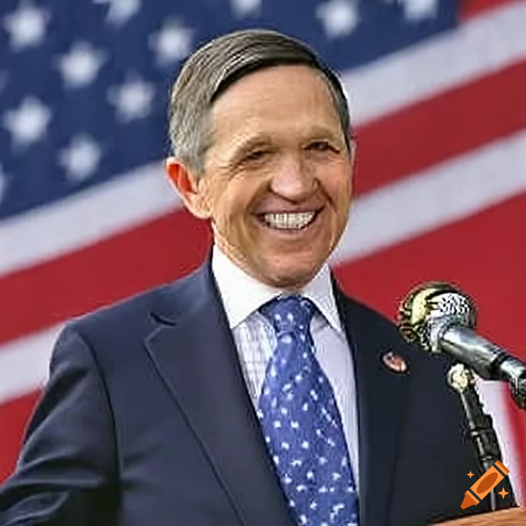official portrait of President Dennis Kucinich with American flag