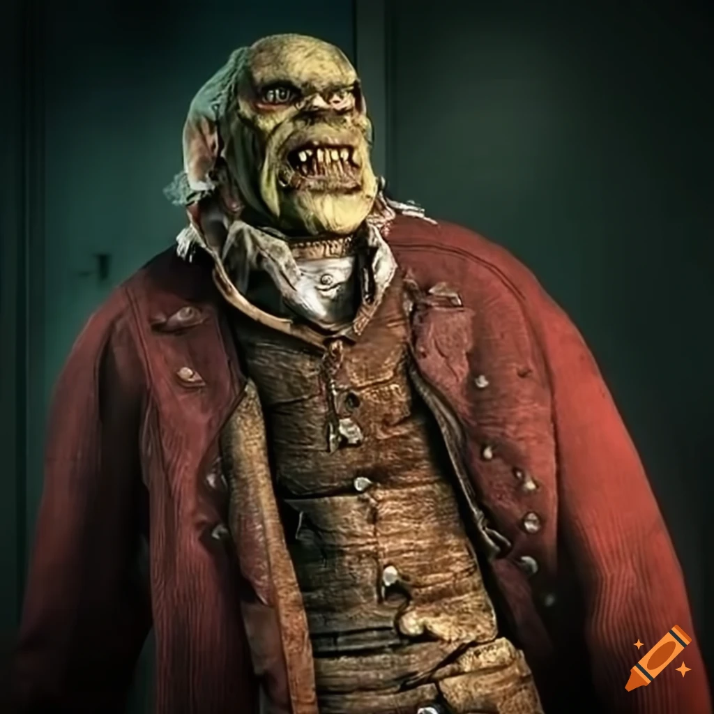 image of a super mutant character in Dickensian clothes