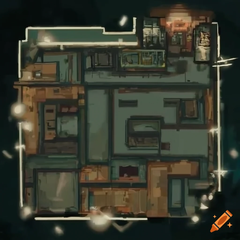 role-playing game map of a night club in Disco Elysium style