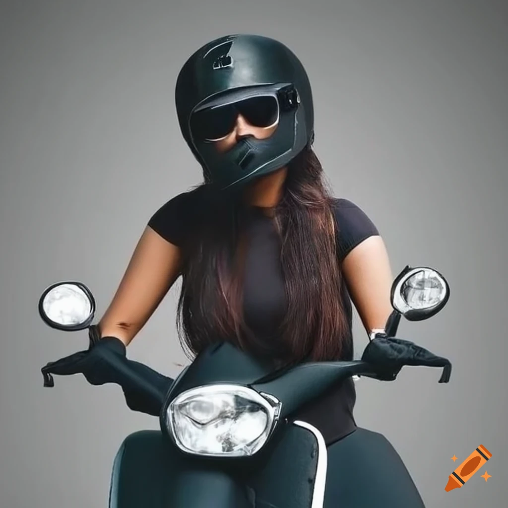 Actress Priyadarshini riding a scooter with full face helmet and sunglasses