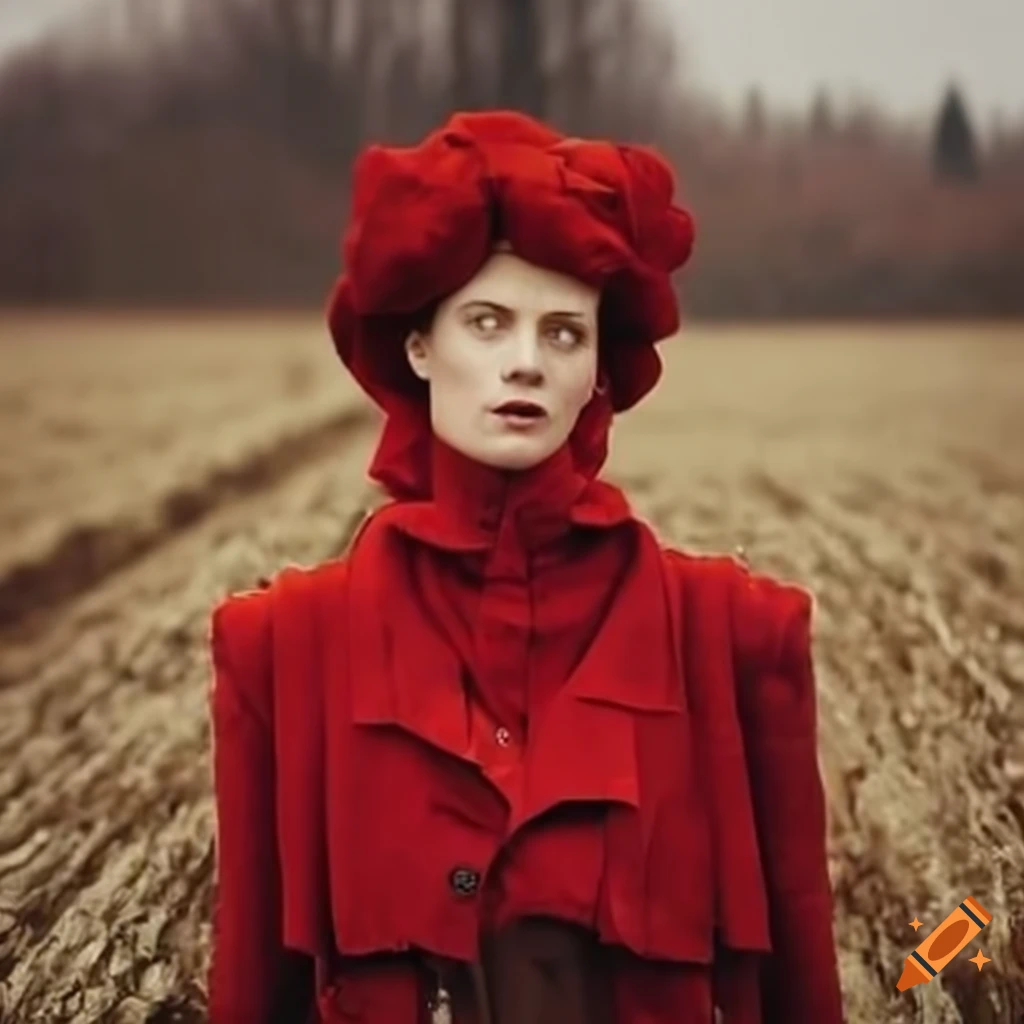 image of a European farmer in red attire