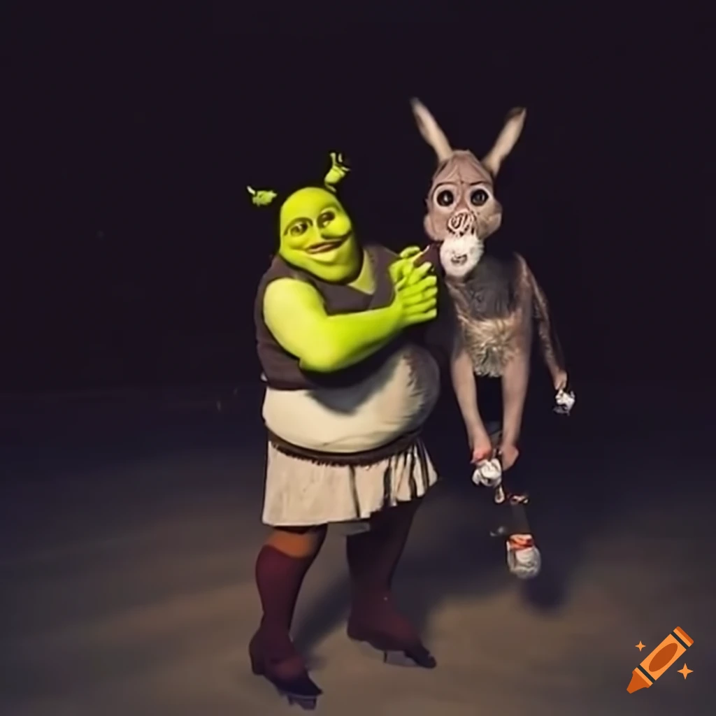 Shrek and Donkey ice skating