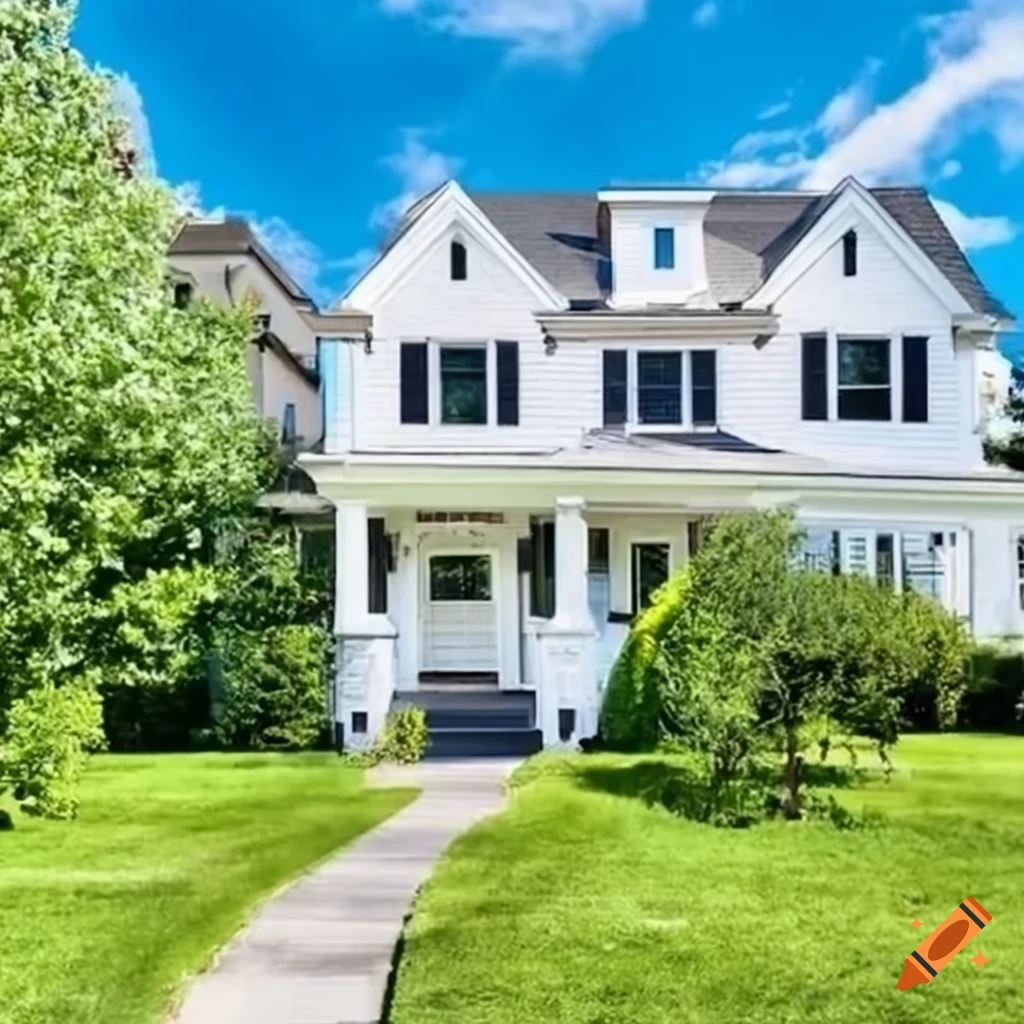 image of a beautiful neighborhood with white houses and greenery