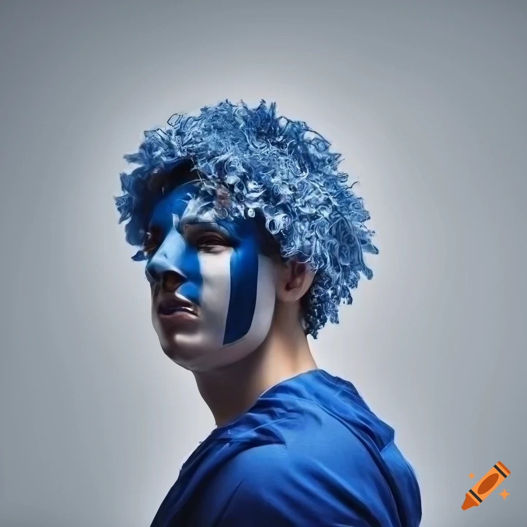football fan in blue and white clothes