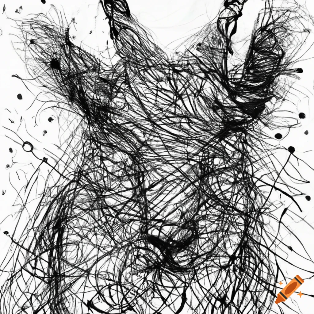 abstract animal art in black ink on white background