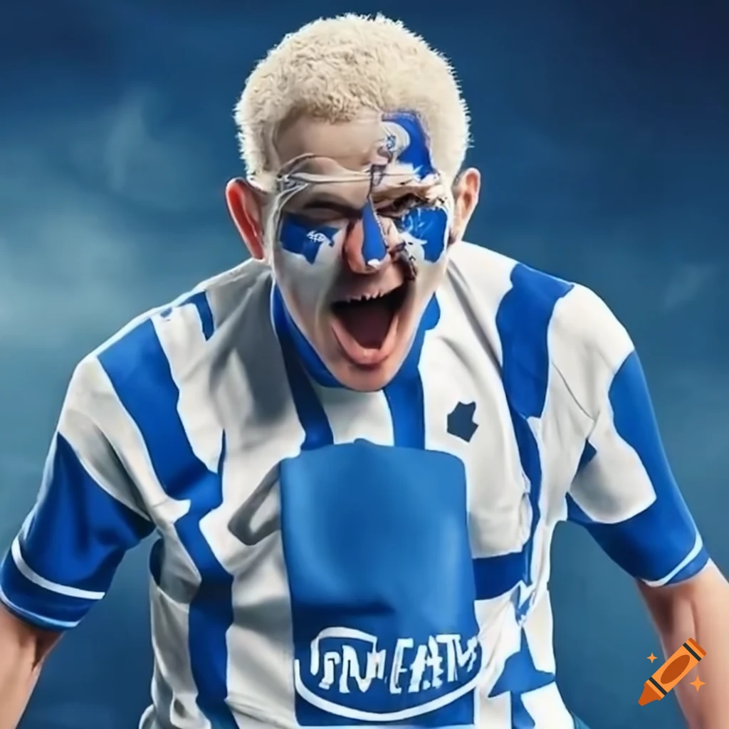 football fan in blue and white clothes